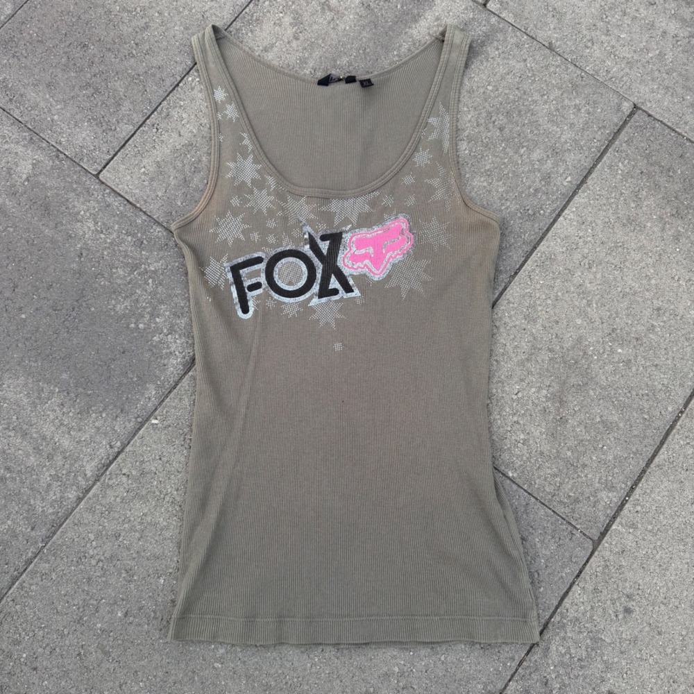 Fox Racing Womens XL Ribbed Tank Top Olive Green Pink Fox Riders Company Graphic